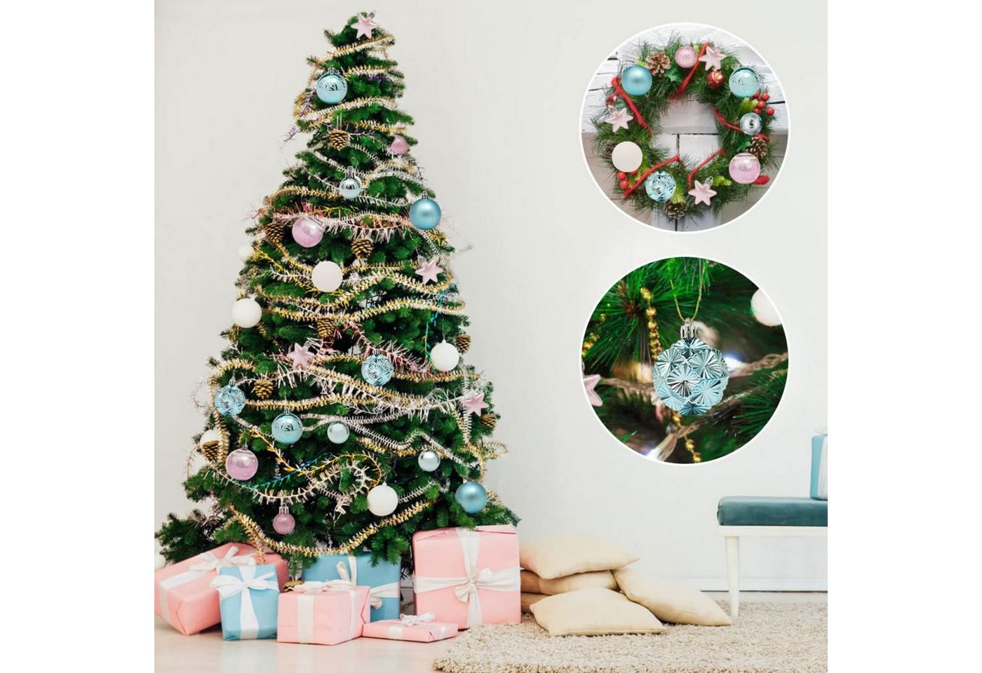 Coonoor Weihnachtsbaumkugel 44 Stücke Weihnachtskugeln Kunststoff Christbaumkugeln – Bild 2 von 4