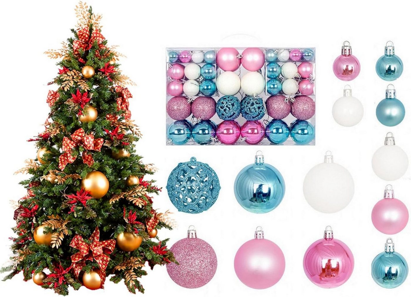 Coonoor Weihnachtsbaumkugel 44 Stücke Weihnachtskugeln Kunststoff Christbaumkugeln – Bild 4 von 4