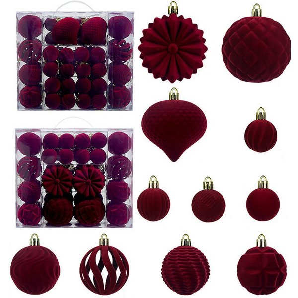 Coonoor Weihnachtsbaumkugel 48er Set Samt-Weihnachtskugeln, Kunststoff-Weihnachtskugeln in 4/6/8 cm Größen