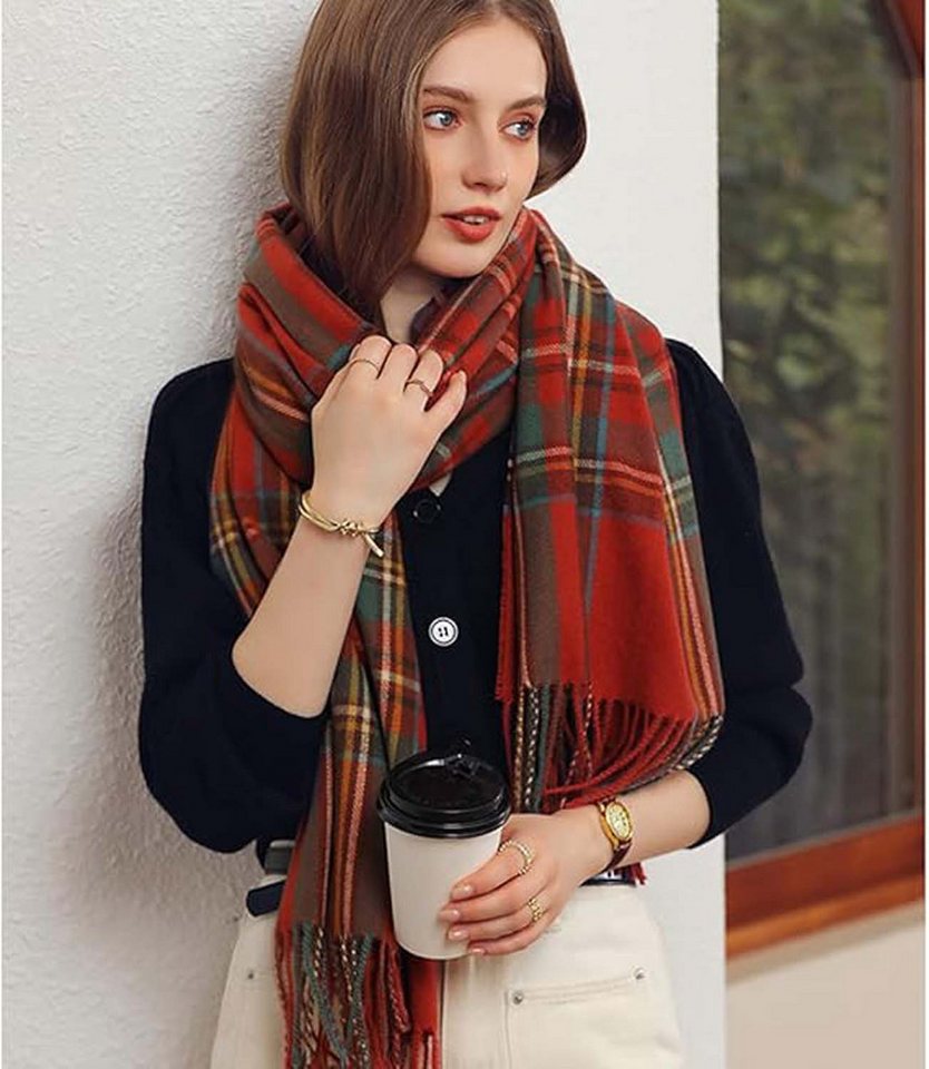 Coonoor Wollschal Damen Schal,kuschelweich Karo,Winter Schal Poncho Qualität mit Fransen – Bild 2 von 5