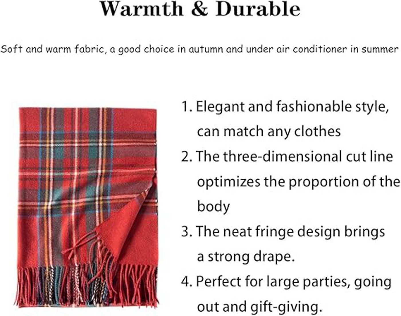 Coonoor Wollschal Damen Schal,kuschelweich Karo,Winter Schal Poncho Qualität mit Fransen – Bild 3 von 5