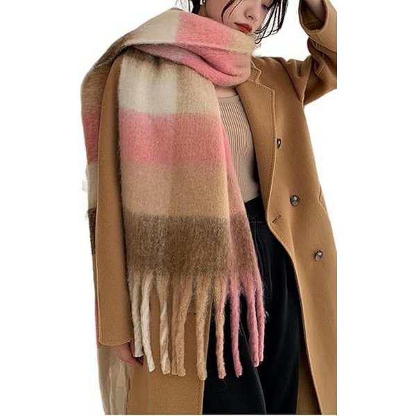 Coonoor Wollschal Damen Schal,kuschelweich Karo,Winter Schal Poncho Qualität mit Fransen