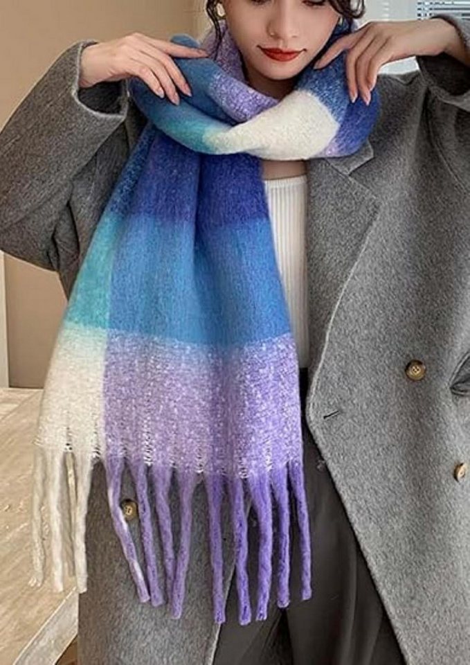 Coonoor Wollschal Damen Schal,kuschelweich Karo,Winter Schal Poncho Qualität mit Fransen – Bild 2 von 5
