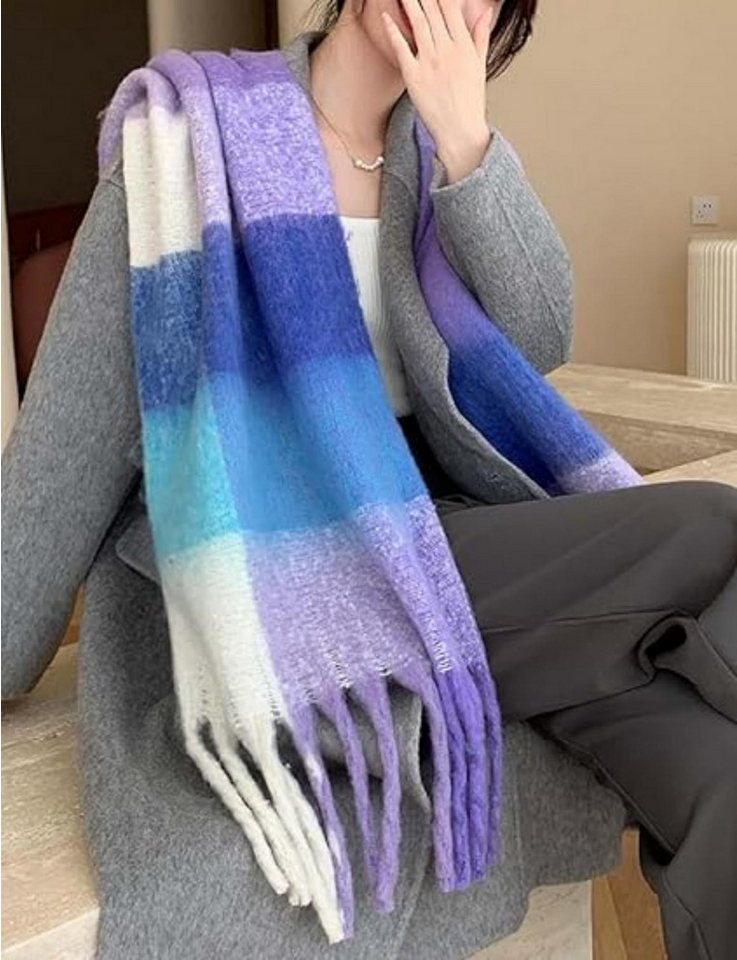 Coonoor Wollschal Damen Schal,kuschelweich Karo,Winter Schal Poncho Qualität mit Fransen – Bild 4 von 5