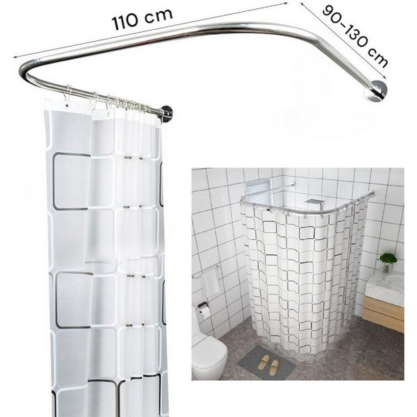 Coradoma Duschvorhangstange U / L Form 90-130cm Winkelstange halbrund Dusche, ausziehbar, Duschstange