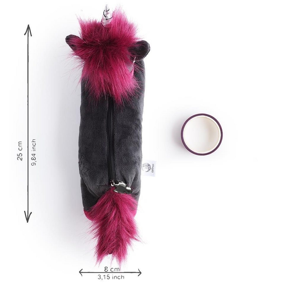 Corimori Federmäppchen Plüsch Etui, süße Designs als Drache & Einhorn, Ruby das Punk-Einhorn (anthrazit/lila) - Schule, Schultüte, Washi Tape – Bild 2 von 5