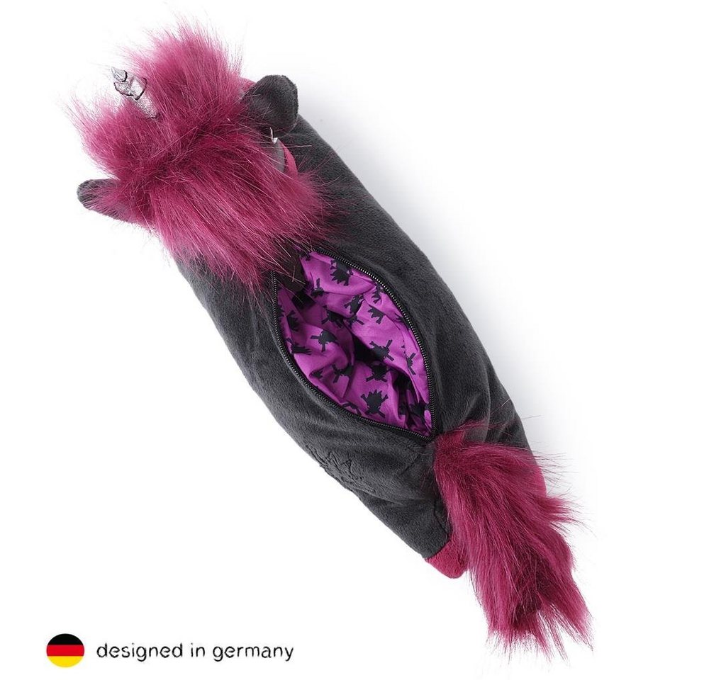 Corimori Federmäppchen Plüsch Etui, süße Designs als Drache & Einhorn, Ruby das Punk-Einhorn (anthrazit/lila) - Schule, Schultüte, Washi Tape – Bild 4 von 5