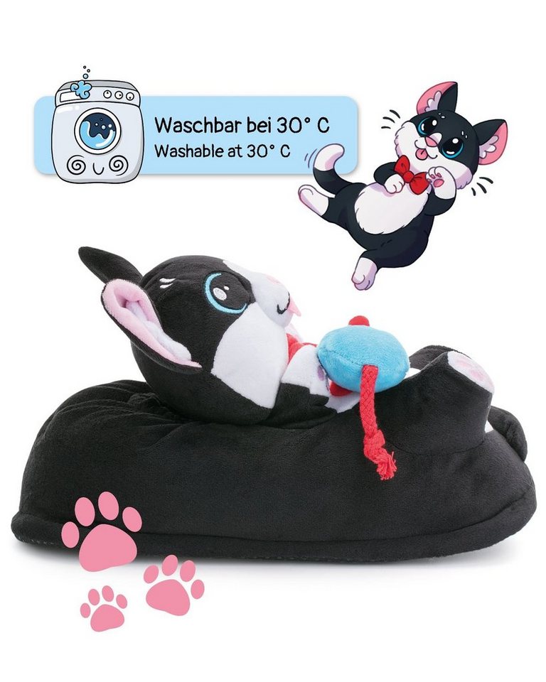 Corimori Katze Balou schwarz weiß, super warme Plüsch Hausschuhe (Packung, Geschenk) warme Tier-Pantoffeln Slipper, EU Einheitsgröße 34-44, Balou der Kater – Bild 5 von 5