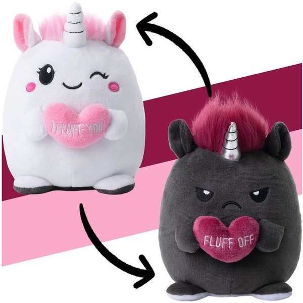 Corimori Kuscheltier Stimmungskuscheltier, 16cm Plüschtier zum Wenden, Einhorn oder Axolotl (Geschenk, Packung), Einhorn Lily & Ruby weiß, rosa, anthrazit, fröh