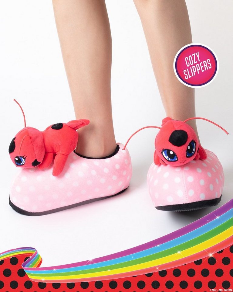 Corimori Miraculous Ladybug Tikki & Plagg, super weiche Plüsch Hausschuhe (Packung, Geschenk) Tikki – Bild 2 von 5