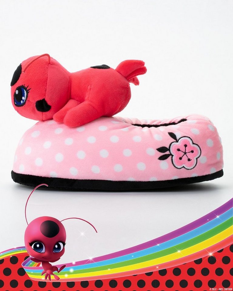 Corimori Miraculous Ladybug Tikki & Plagg, super weiche Plüsch Hausschuhe (Packung, Geschenk) Tikki – Bild 3 von 5