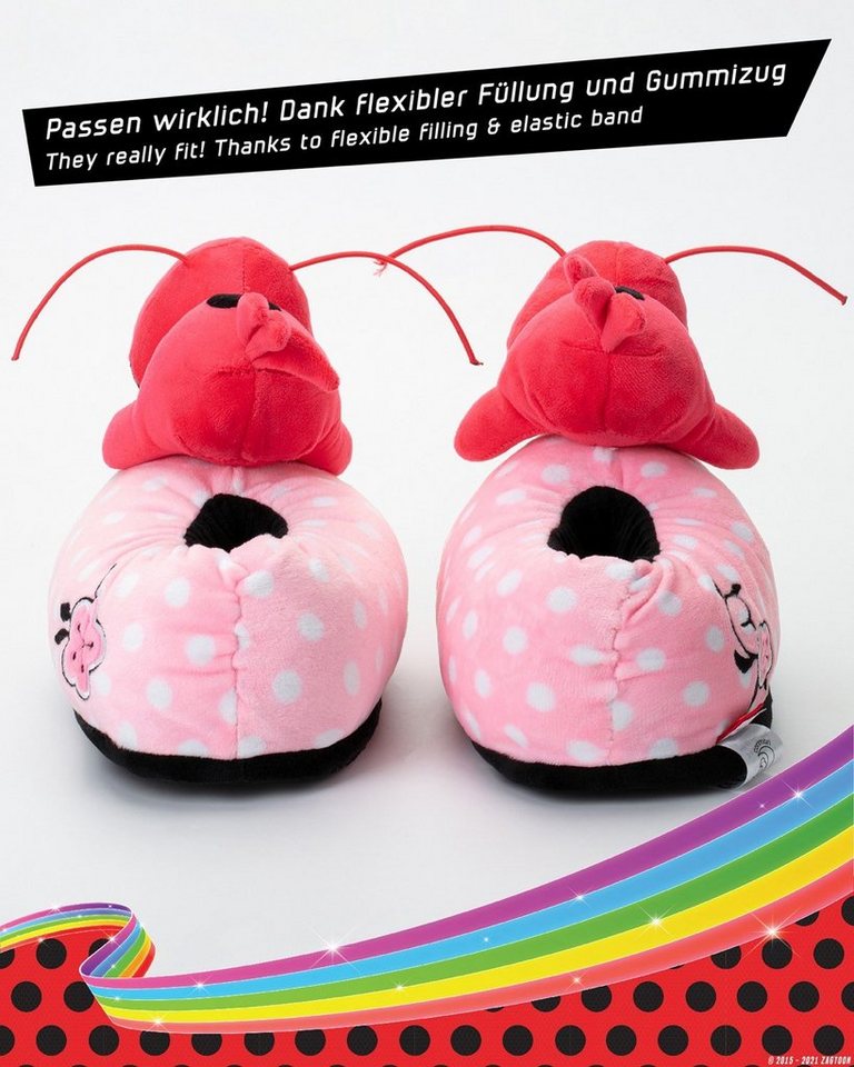Corimori Miraculous Ladybug Tikki & Plagg, super weiche Plüsch Hausschuhe (Packung, Geschenk) Tikki – Bild 4 von 5