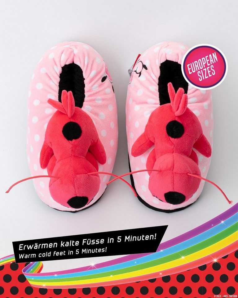 Corimori Miraculous Ladybug Tikki & Plagg, super weiche Plüsch Hausschuhe (Packung, Geschenk) Tikki – Bild 5 von 5
