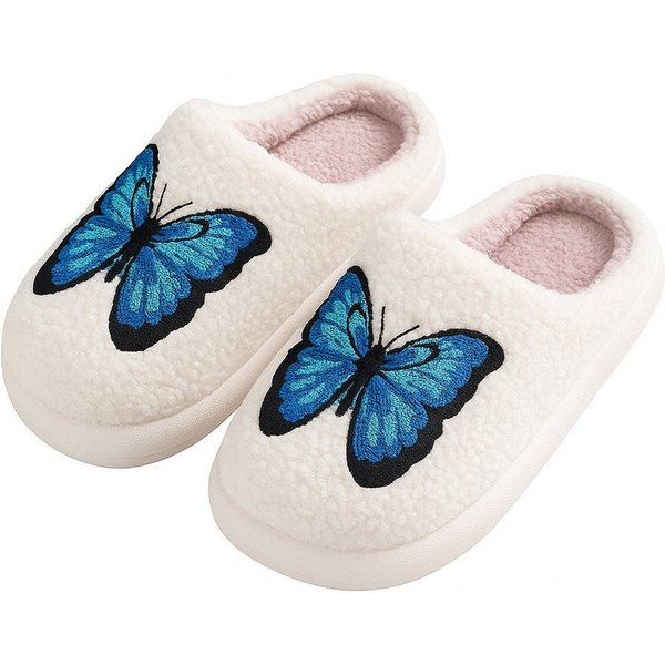 Corimori mit netten Motiven, Gr. 34-44, Antirutsch & bequem Plüsch Hausschuhe (Packung, Geschenk) Schmetterling Pantoffeln für Kinder und Erwachsene, EU Größe 4