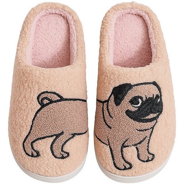 Corimori mit netten Motiven, Gr. 34-44, Antirutsch & bequem Plüsch Hausschuhe (Packung, Geschenk) Mops Pantoffeln für Kinder und Erwachsene, EU Größe 34-35