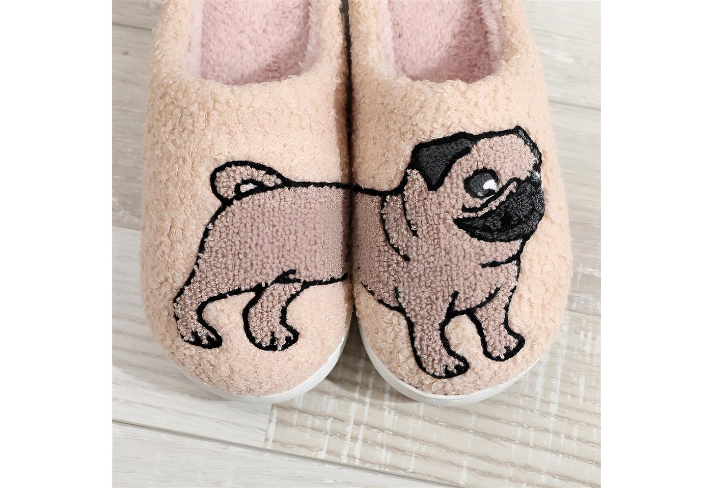 Corimori mit netten Motiven, Gr. 34-44, Antirutsch & bequem Plüsch Hausschuhe (Packung, Geschenk) Mops Pantoffeln für Kinder und Erwachsene, EU Größe 34-35 – Bild 2 von 3