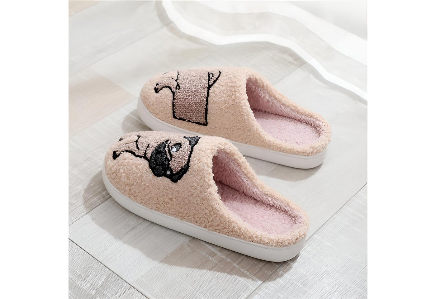 Corimori mit netten Motiven, Gr. 34-44, Antirutsch & bequem Plüsch Hausschuhe (Packung, Geschenk) Mops Pantoffeln für Kinder und Erwachsene, EU Größe 34-35 – Bild 3 von 3