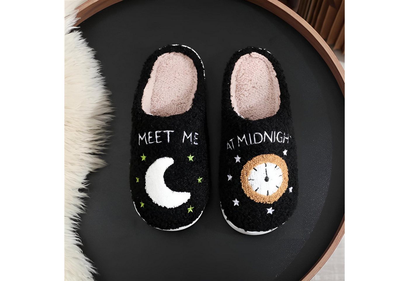 Corimori mit netten Motiven, Gr. 34-44, Antirutsch & bequem Plüsch Hausschuhe (Packung, Geschenk) Mond und Uhr Pantoffeln für Kinder und Erwachsene, EU Größe 34 – Bild 3 von 3