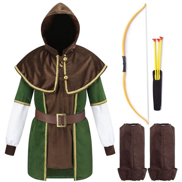Corimori Ritter-Kostüm Robin Hood Karnevalskostüm Set, Kinder, braun/grün, Fasching, Kostüm, Mittelalterfest, Jungen, mit Pfeil und Bogen