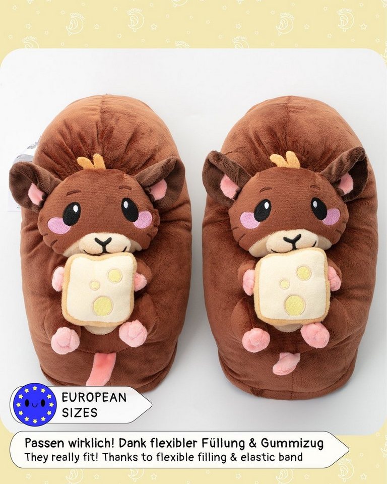 Corimori Süße, flauschige Maus Tier-Pantoffeln, Slipper Plüsch Hausschuhe (Packung, Geschenk) warme, weiche Puschen, EU Einheitsgröße 34-44, Raggy die Maus – Bild 4 von 5