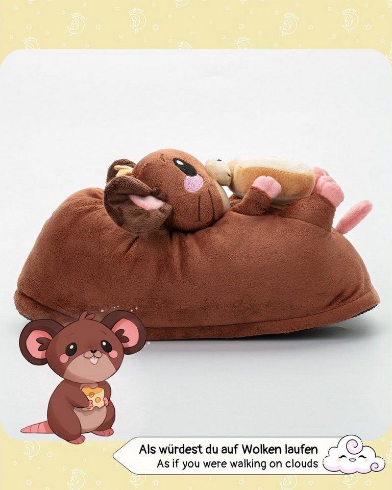 Corimori Süße, flauschige Maus Tier-Pantoffeln, Slipper Plüsch Hausschuhe (Packung, Geschenk) warme, weiche Puschen, EU Einheitsgröße 34-44, Raggy die Maus – Bild 5 von 5