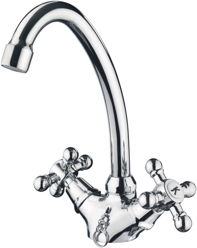 CORNAT Waschtischarmatur "Nostalgie" Verchromter Messingkörper - Hohe Auslaufhöhe - Schwenkbar Ohne Ablaufgarnitur / Wasserhahn Bad / Waschbecken-Armatur/ Badar – Bild 3 von 5