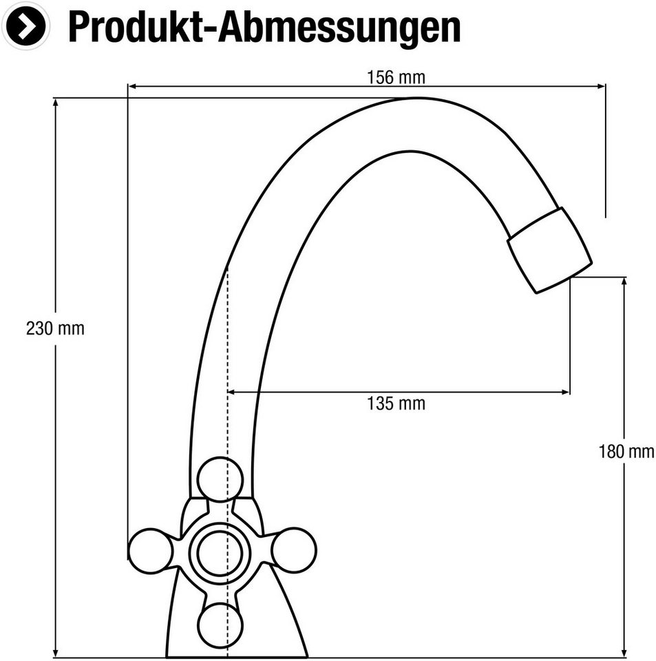 CORNAT Waschtischarmatur "Nostalgie" Verchromter Messingkörper - Hohe Auslaufhöhe - Schwenkbar Ohne Ablaufgarnitur / Wasserhahn Bad / Waschbecken-Armatur/ Badar – Bild 5 von 5