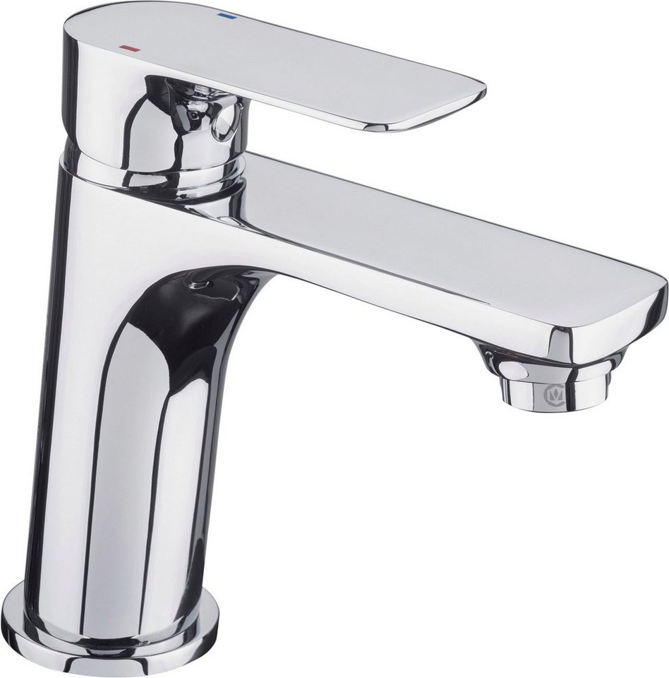 CORNAT Waschtischarmatur Verchromter Messingkörper - Rundes Design - Normale Auslaufhöhe Mit Druck-Ablaufventil / Wasserhahn fürs Bad / Waschbecken-Armatur – Bild 2 von 4