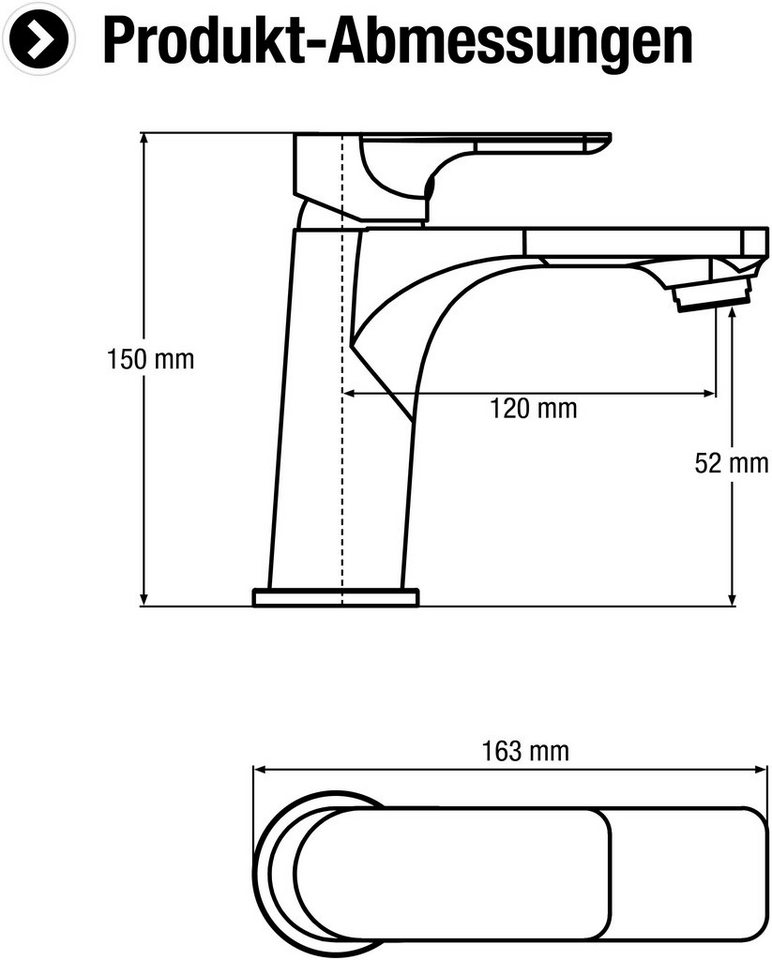 CORNAT Waschtischarmatur Verchromter Messingkörper - Rundes Design - Normale Auslaufhöhe Mit Druck-Ablaufventil / Wasserhahn fürs Bad / Waschbecken-Armatur – Bild 4 von 4