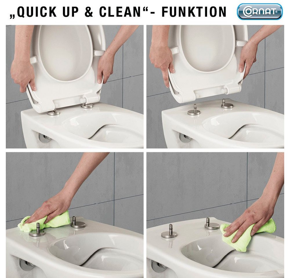 CORNAT WC-Sitz Flaches Design - Pflegeleichter Duroplast - Quick up, Clean Funktion - Absenkautomatik - Montage von oben / Toilettensitz – Bild 5 von 5
