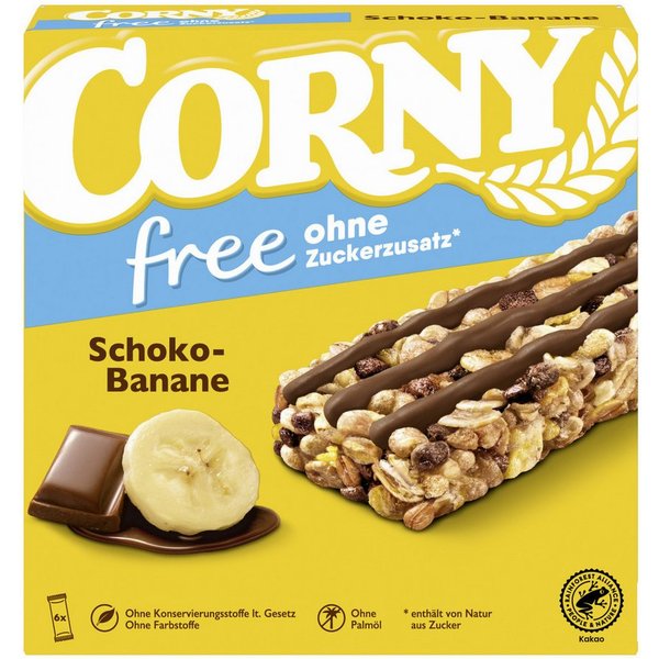 CORNY Cerealien, Corny free Schoko-Banane 6x20g Müsliriegel Packung 120g