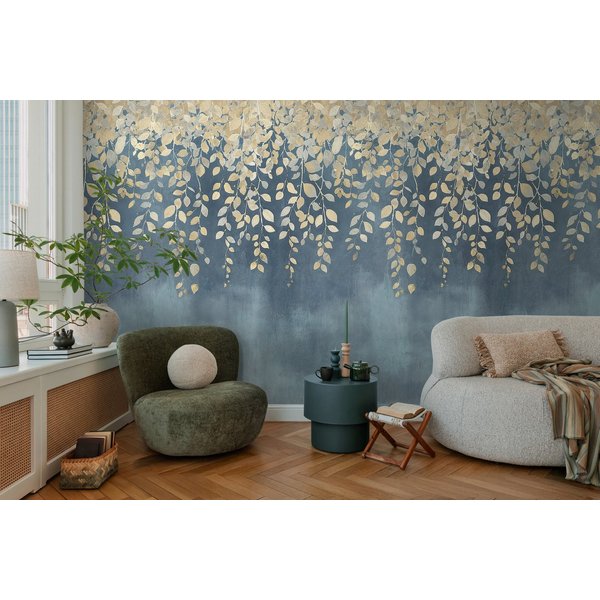 CosmoLiving by Cosmopolitan Vliestapete Gilded Bloom Fototapete erweiterbar, strukturiert, matt, (1 St), Goldene Blätter im sanften Farbverlauf