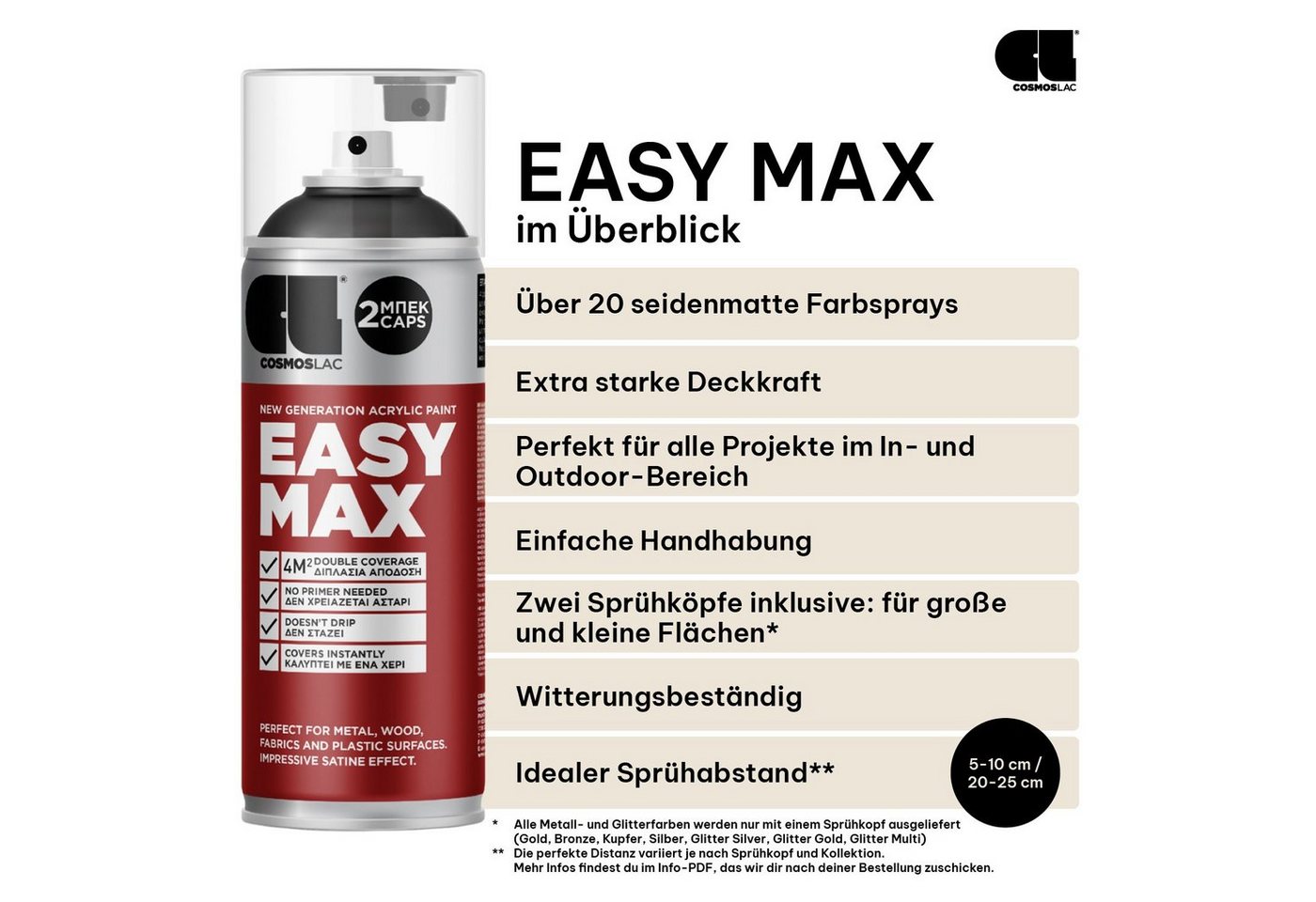 COSMOS LAC Sprühflasche EASYMAX Sprühlack matt mit extrem hoher Deckkraft in vielen versch. Farben - Spraydosen Sprühfarbe DIY Lack Acryllack Spray Paint Farbsp – Bild 3 von 5