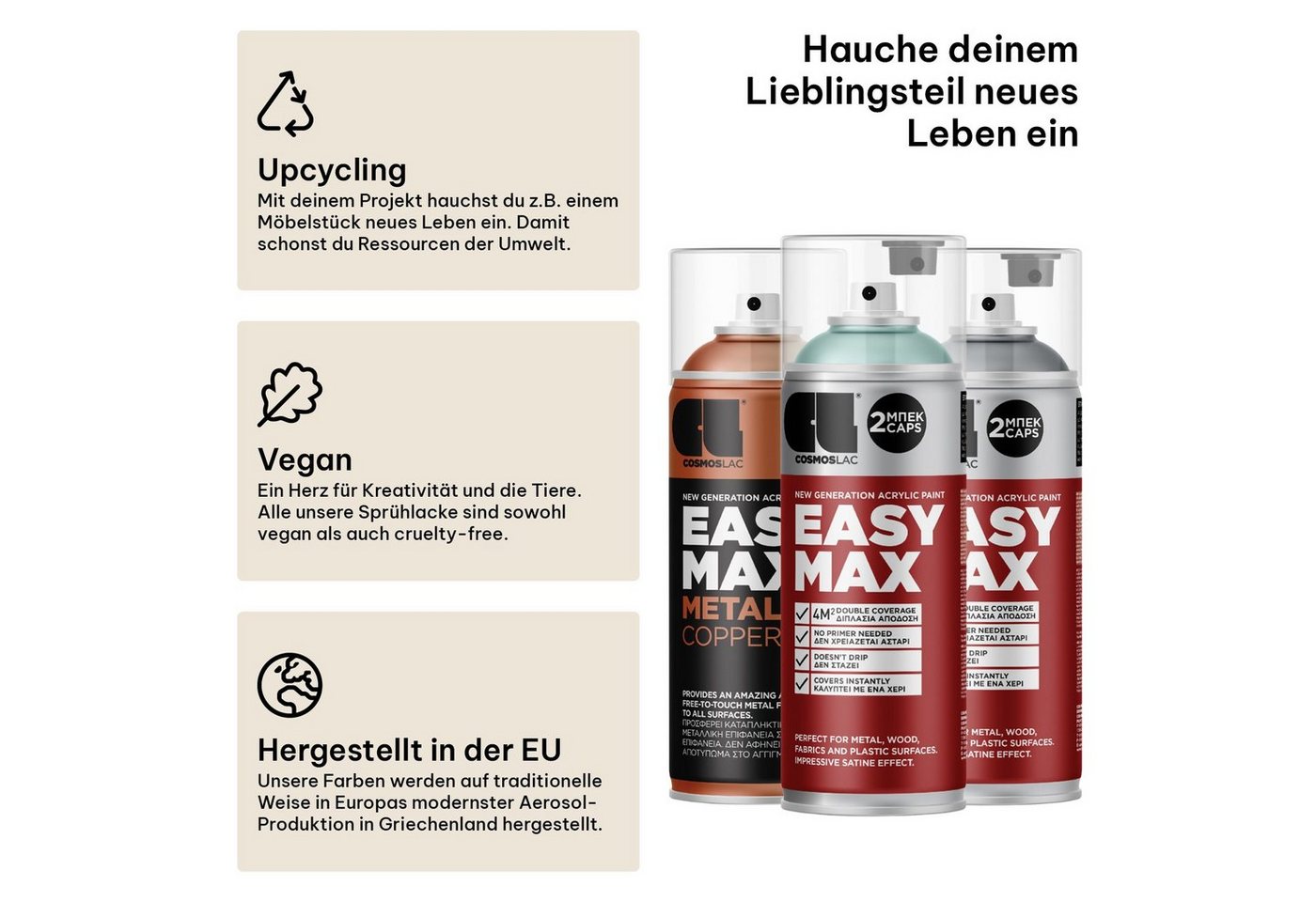 COSMOS LAC Sprühflasche EASYMAX Sprühlack matt mit extrem hoher Deckkraft in vielen versch. Farben - Spraydosen Sprühfarbe DIY Lack Acryllack Spray Paint Farbsp – Bild 4 von 5