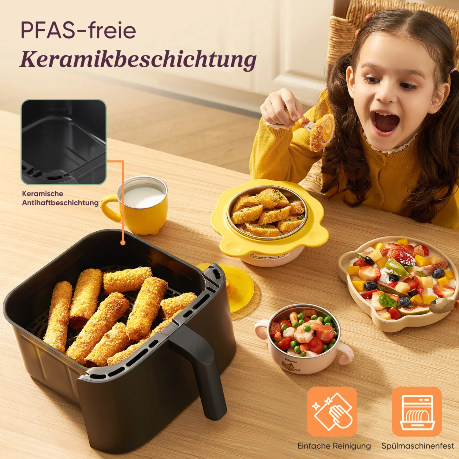 Cosori Fritteuse CAF-DC121-AEUR, Doppelte Heißluftfritteuse, 10,8 l, Touch-Display, vielseitig – Bild 4 von 4