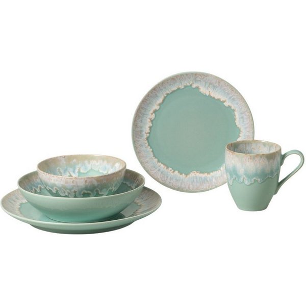 Costa Nova Geschirr-Set Taormina, 5-tlg, mit Kaffeebecher, Casafina (by Costa Nova) - Aqua (5-tlg), Keramik, Hohe Brenntemperaturen, porenfrei hygienisch, wärme