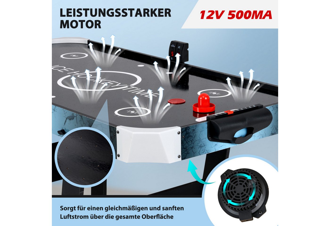 COSTWAY Air-Hockeytisch, 144cm klappbarer Arcade-Tisch mit LED-Anzeige – Bild 2 von 5