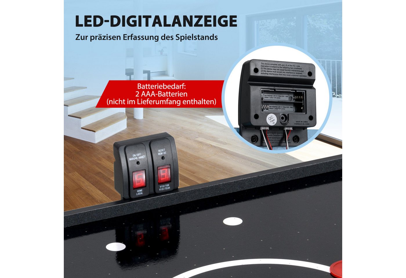 COSTWAY Air-Hockeytisch, 144cm klappbarer Arcade-Tisch mit LED-Anzeige – Bild 3 von 5