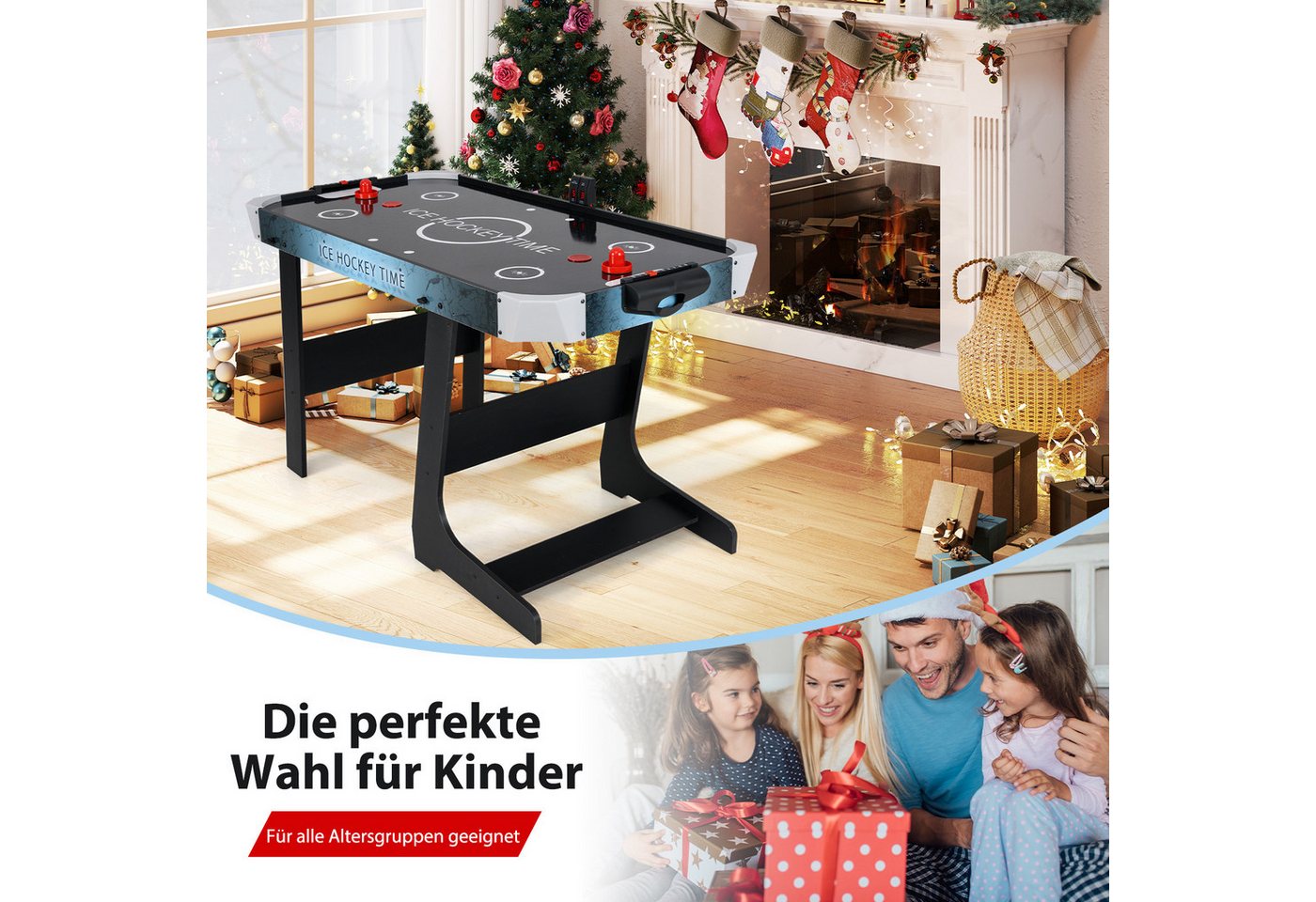 COSTWAY Air-Hockeytisch, 144cm klappbarer Arcade-Tisch mit LED-Anzeige – Bild 5 von 5