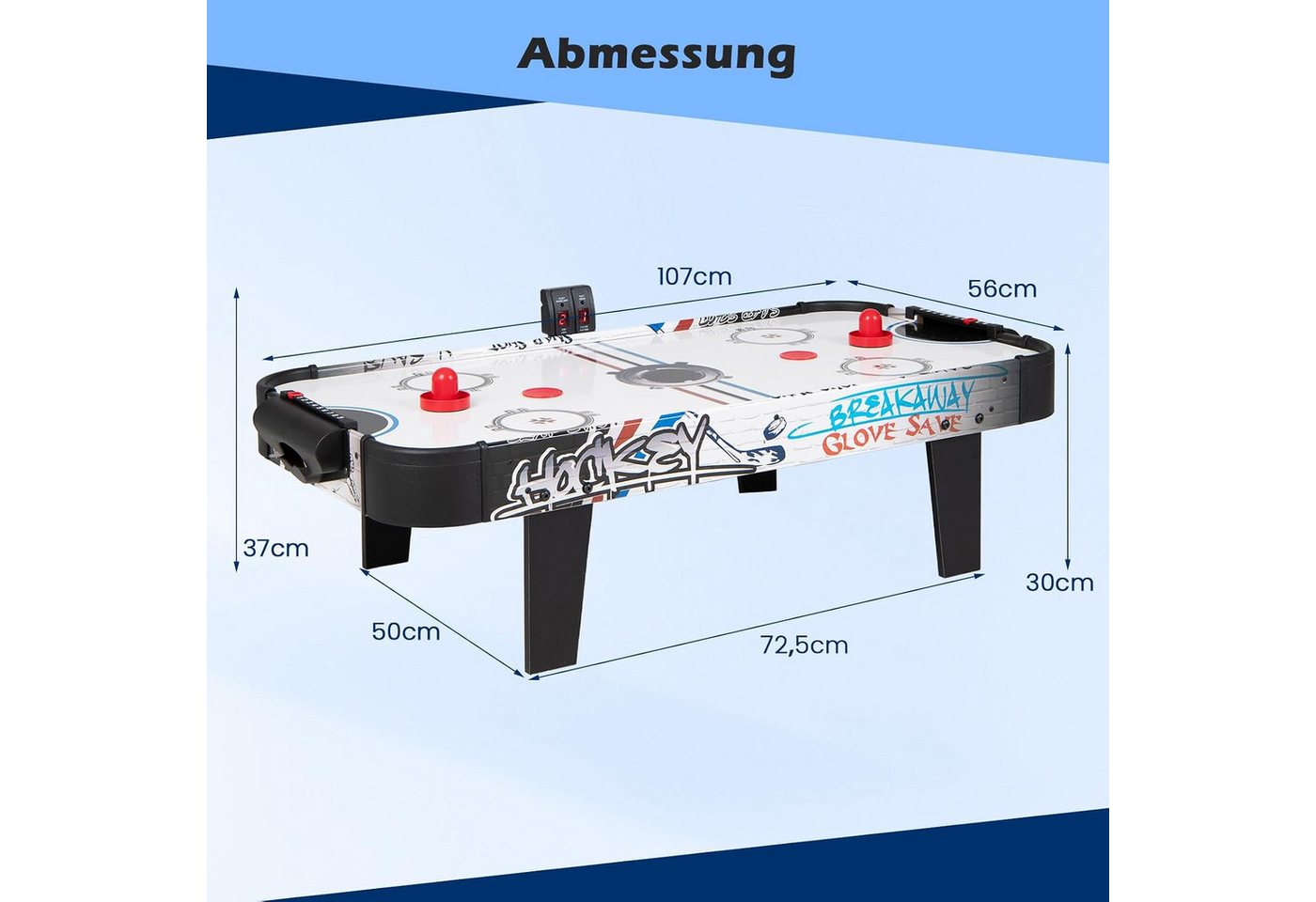 COSTWAY Air-Hockeytisch 3,5ft, mit LED-Punktezähler, 106,5 x 53,5 x 30,5 cm – Bild 3 von 5