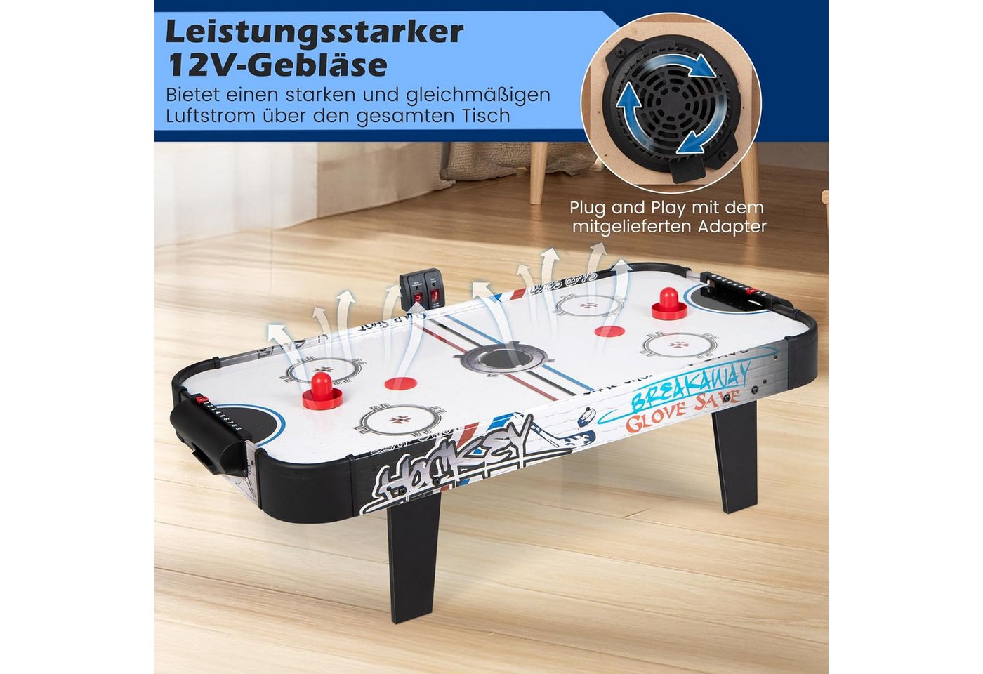 COSTWAY Air-Hockeytisch 3,5ft, mit LED-Punktezähler, 106,5 x 53,5 x 30,5 cm – Bild 4 von 5