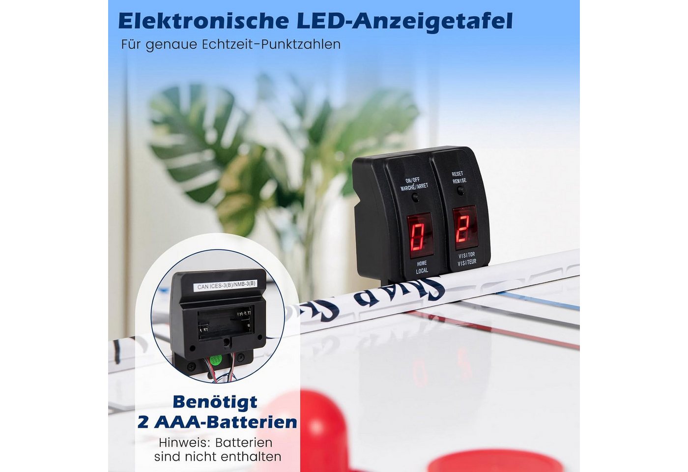 COSTWAY Air-Hockeytisch 3,5ft, mit LED-Punktezähler, 106,5 x 53,5 x 30,5 cm – Bild 5 von 5