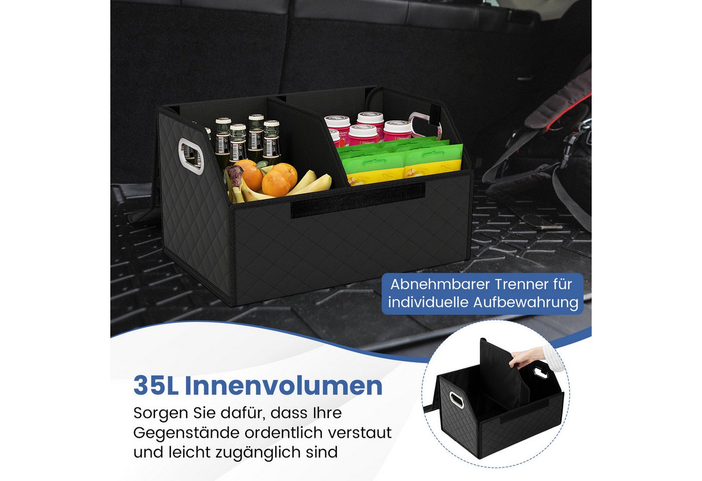 COSTWAY Aufbewahrungsbox, 35L Kofferraumtasche faltbar mit Deckel & Trennwand – Bild 4 von 5