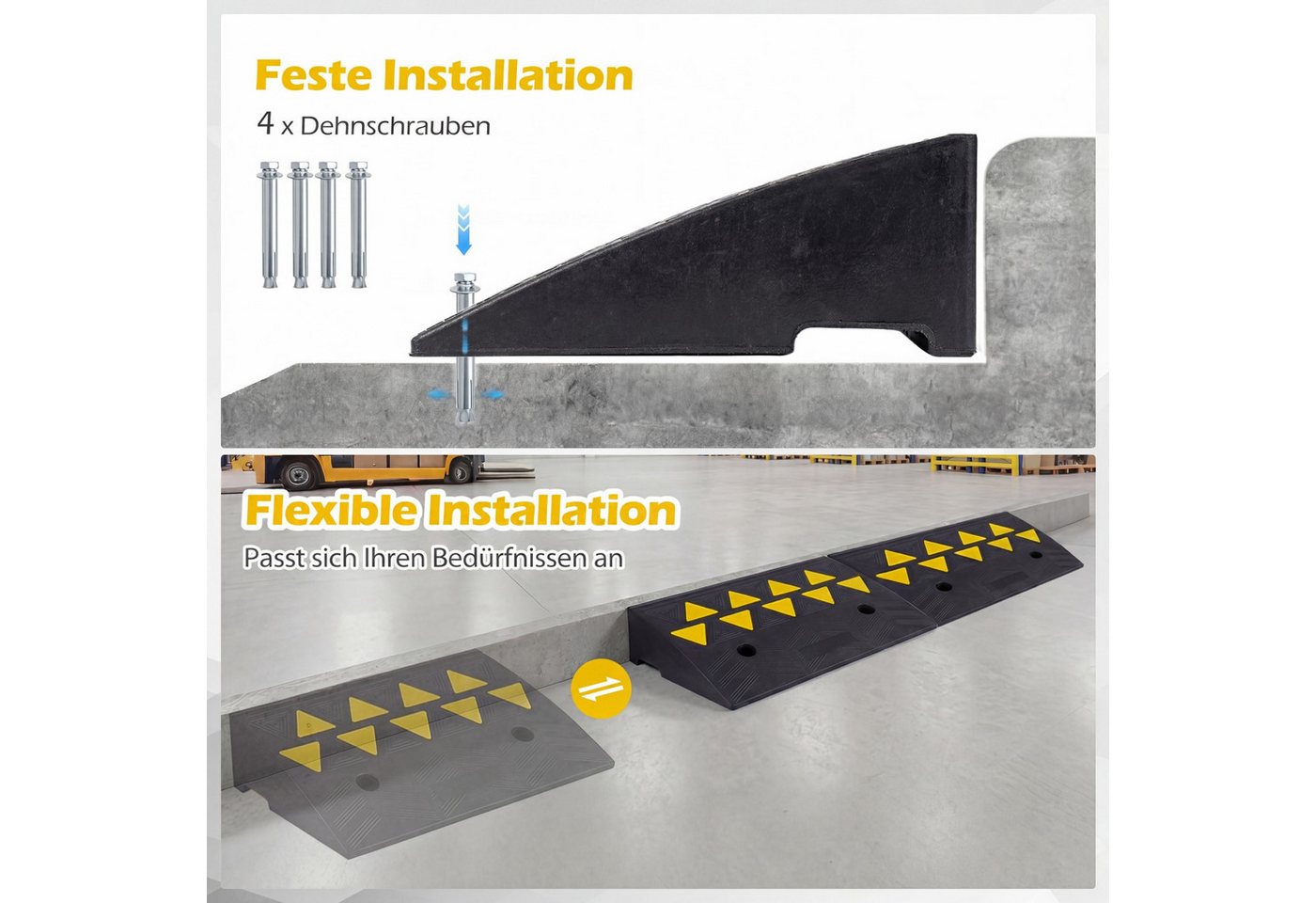 COSTWAY Auffahrrampe (2-St), Schwellenrampe Vollgummi mit 15 Tonnen Tragkraft – Bild 2 von 5