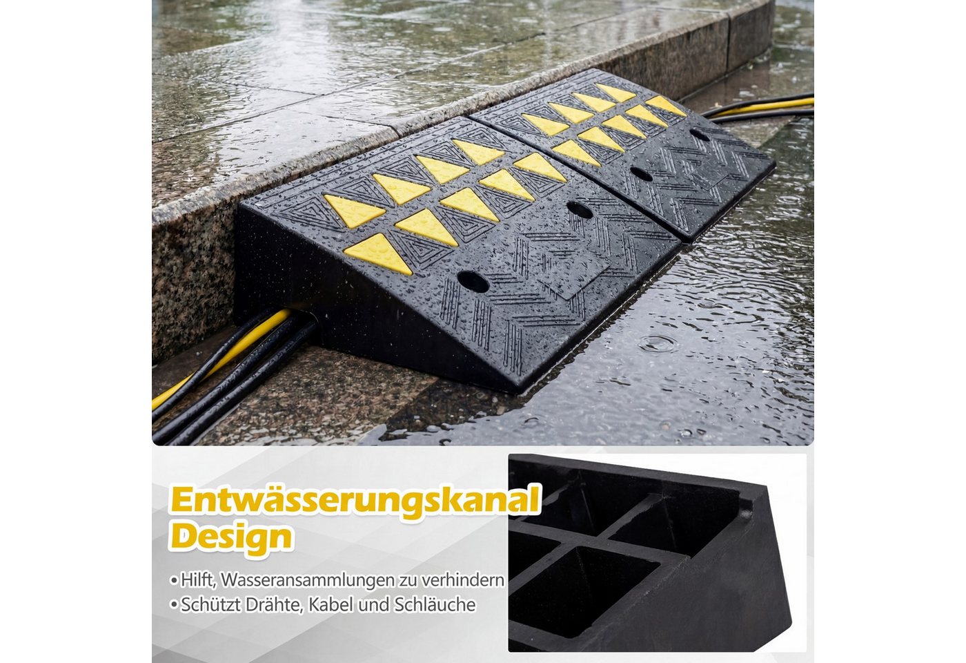 COSTWAY Auffahrrampe (2-St), Schwellenrampe Vollgummi mit 15 Tonnen Tragkraft – Bild 4 von 5