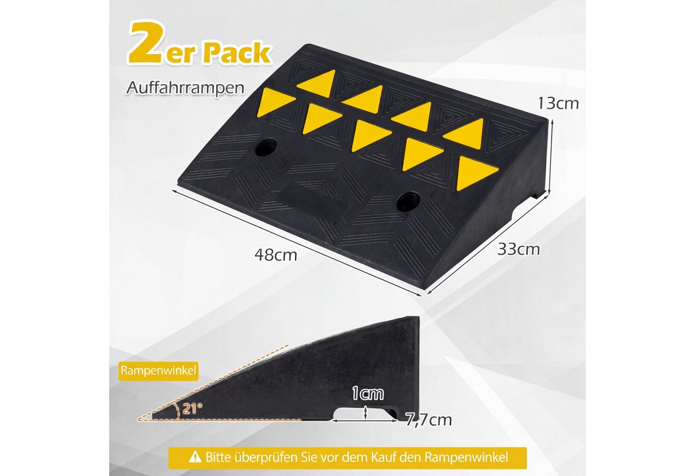 COSTWAY Auffahrrampe (2-St), Schwellenrampe Vollgummi mit 15 Tonnen Tragkraft – Bild 5 von 5