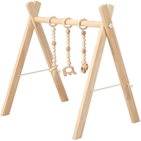 COSTWAY Baby Gym Spielbogen, mit 3 Kinderspielzeugen, klappbar, aus Holz