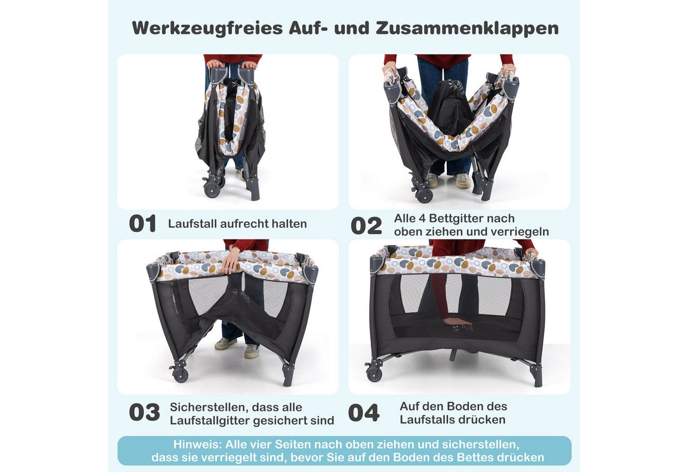 COSTWAY Baby-Reisebett, 1-tlg., Laufstall, Babybett mit Babywiege, Wickeltisch, Matratze – Bild 5 von 5