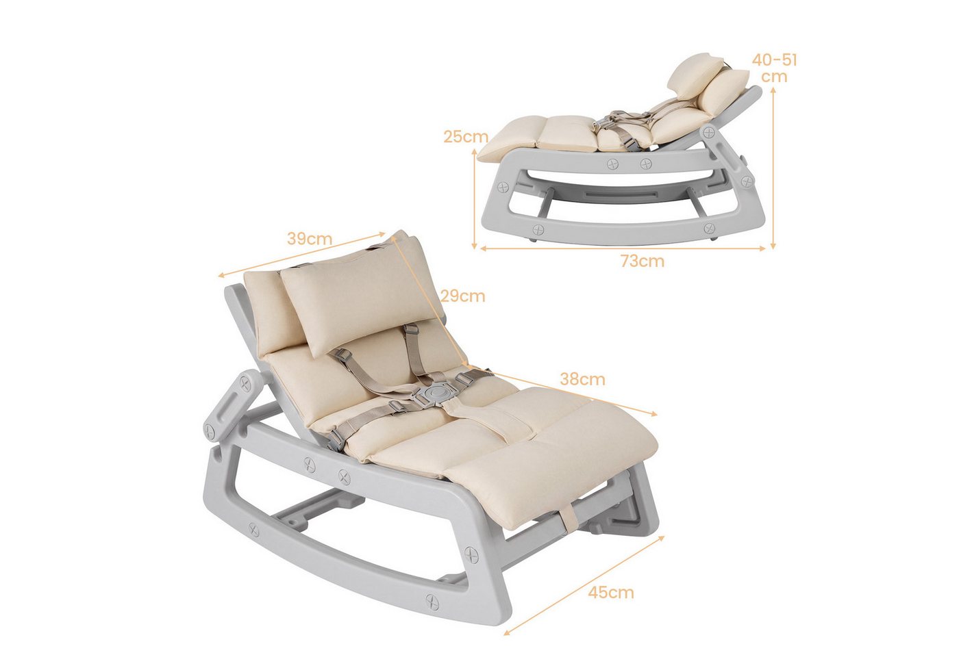 COSTWAY Babywippe, Baby Schaukelstuhl, Schaukelsessel für Baby ab 6 Monaten – Bild 2 von 5