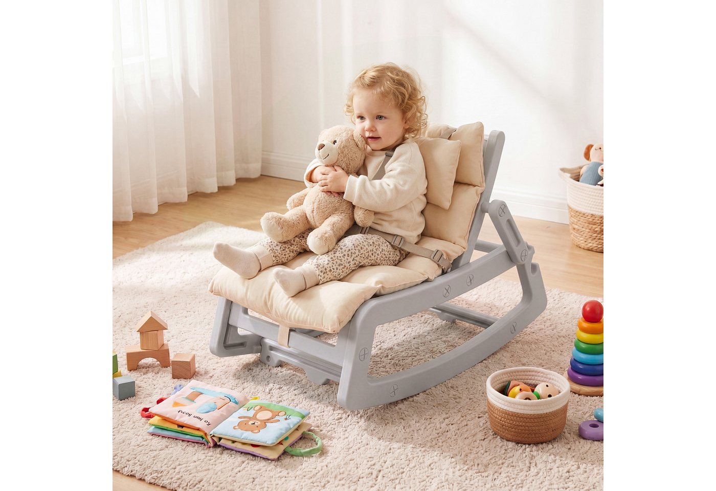 COSTWAY Babywippe, Baby Schaukelstuhl, Schaukelsessel für Baby ab 6 Monaten – Bild 3 von 5